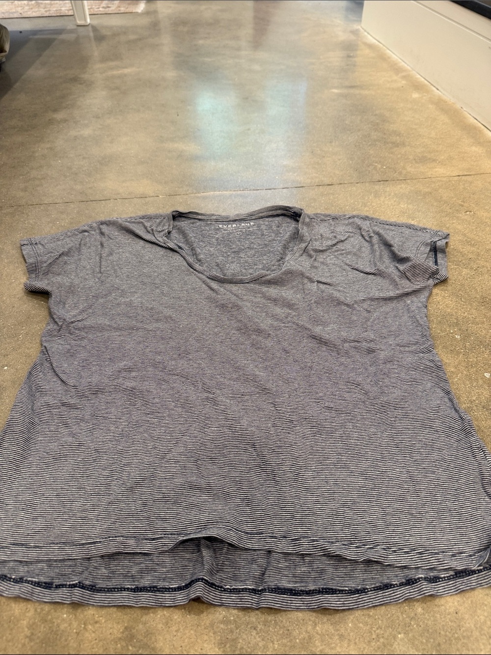 Everlane micro stripped soft scoop Neck Tee in Navy and White